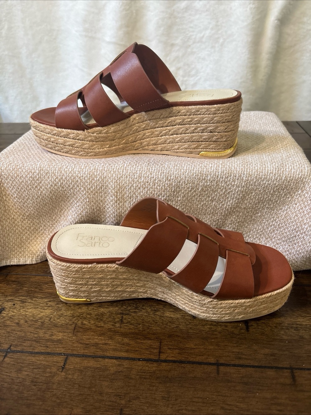 Franco Sarto Taziana Espadrille Slide Sandal Brown Gold Wedges - Picture 2 of 6